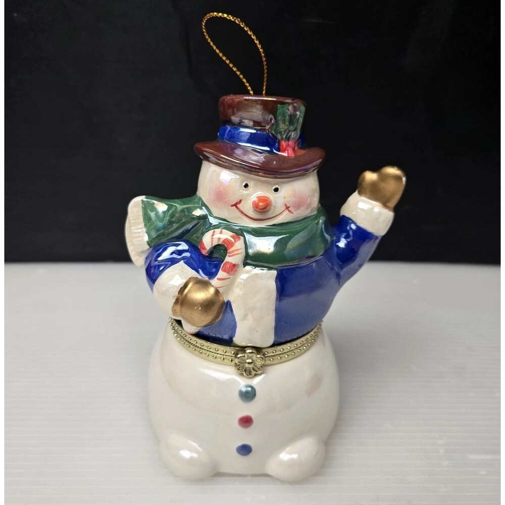 Mr Christmas Snowman Animated Musical Hinged Ornament Trinket Box Ice Skaters